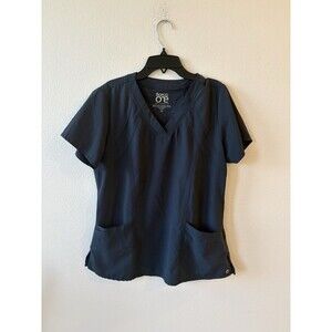 Barco One Women’s Scrub Short Sleeve Top Navy Blue Size Medium Pockets V-Neck